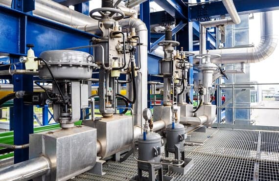 Industrial valve and actuator installation on process piping